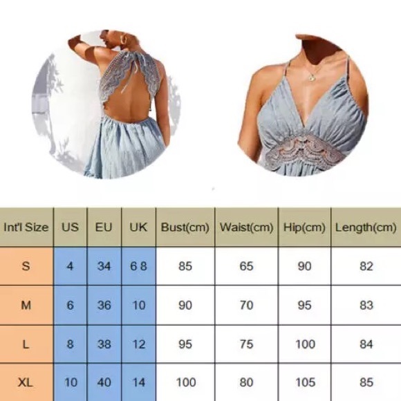 Blue Boho Summer Midi Dress With Lace Detail - Picture 5 of 5